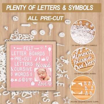 Pink Felt Letter Board 10x10in Changeable Letter Board with Letters White Precut, Felt Message Board, Oak Frame Wooden Letter Board, Baby Announcement Sign, Pregnancy Milestones Classroom Office Decor