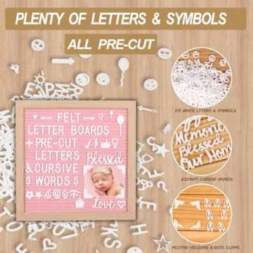 Pink Felt Letter Board 10x10in Changeable Letter Board with Letters White Precut, Felt Message Board, Oak Frame Wooden Letter Board, Baby Announcement Sign, Pregnancy Milestones Classroom Office Decor