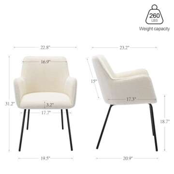 ONEVOG Modern Dining Chairs Set of 2, Upholstered Sherpa Kitchen Dinner Chairs with Arms, Lounge Accent Chairs Wide Seat Chairs for Living Room
