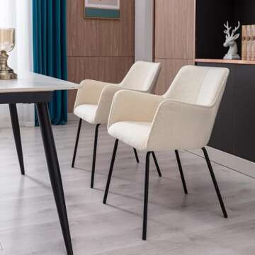 ONEVOG Modern Dining Chairs Set of 2, Upholstered Sherpa Kitchen Dinner Chairs with Arms, Lounge Accent Chairs Wide Seat Chairs for Living Room