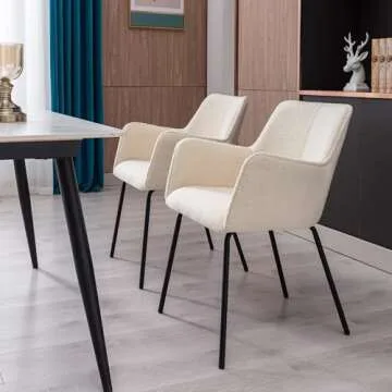 ONEVOG Modern Dining Chairs Set of 2, Upholstered Sherpa Kitchen Dinner Chairs with Arms, Lounge Accent Chairs Wide Seat Chairs for Living Room