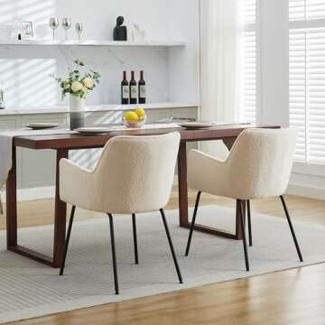 ONEVOG Modern Dining Chairs Set of 2, Upholstered Sherpa Kitchen Dinner Chairs with Arms, Lounge Accent Chairs Wide Seat Chairs for Living Room