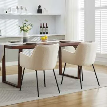 ONEVOG Modern Dining Chairs Set of 2, Upholstered Sherpa Kitchen Dinner Chairs with Arms, Lounge Accent Chairs Wide Seat Chairs for Living Room