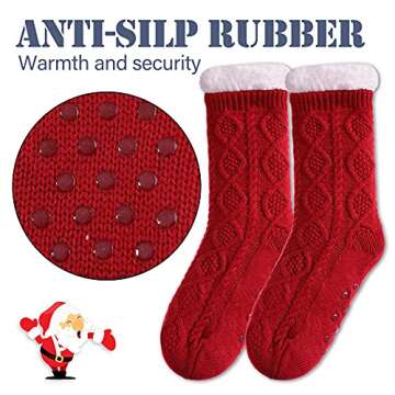 LINEMIN Womens Slipper Socks Winter Warm Fleece Lined Socks Cozy Soft Thick Fuzzy Non Slip Indoor Ch...