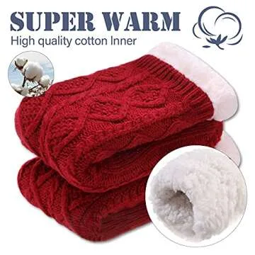 LINEMIN Womens Slipper Socks Winter Warm Fleece Lined Socks Cozy Soft Thick Fuzzy Non Slip Indoor Christmas Socks (Red Rhombic)