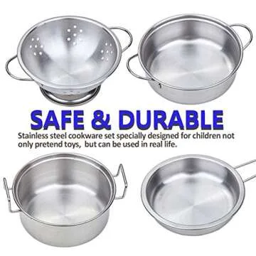 Play Pots and Pans Toys for Kids - Kitchen Playset Pretend Cookware Mini Stainless Steel Cooking Ute...