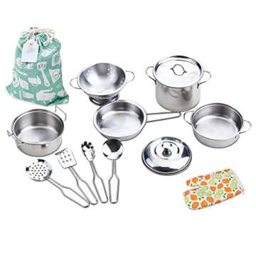 Play Pots and Pans Kids Cookware Set for Pretend Cooking