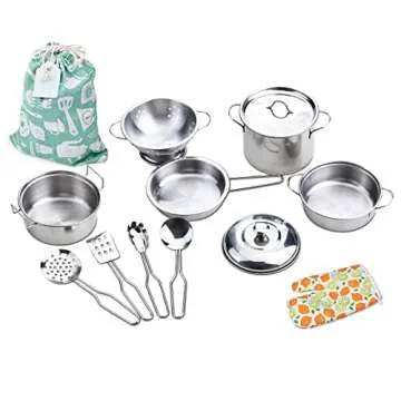 Play Pots and Pans Kids Cookware Set for Pretend Cooking