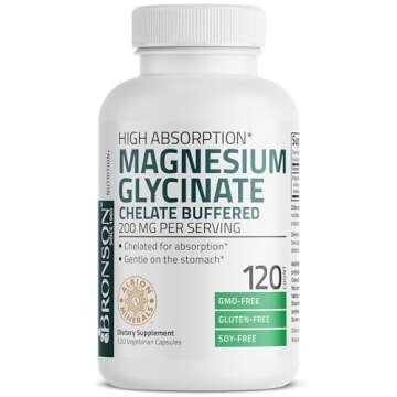 Bronson Magnesium Glycinate 200 MG per Serving Chelated for High Absorption, Gentle On Stomach, Non-GMO, 120 Vegetarian Capsules