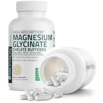 Bronson Magnesium Glycinate 200 MG per Serving Chelated for High Absorption, Gentle On Stomach, Non-GMO, 120 Vegetarian Capsules