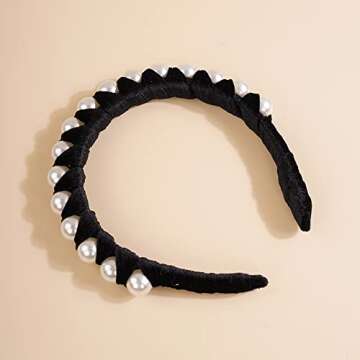 Wiwpar Pearl Headbands Velvet Hair Hoop with Pearls Elegant Pearl Head Band No Slip Fashion Hair Accessories for Women Girls (Black)