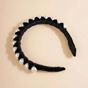 Wiwpar Pearl Headbands Velvet Hair Hoop with Pearls Elegant Pearl Head Band No Slip Fashion Hair Accessories for Women Girls (Black)