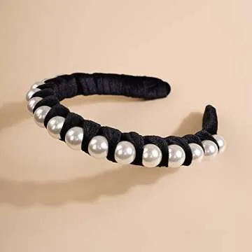 Wiwpar Pearl Headbands Velvet Hair Hoop with Pearls Elegant Pearl Head Band No Slip Fashion Hair Accessories for Women Girls (Black)