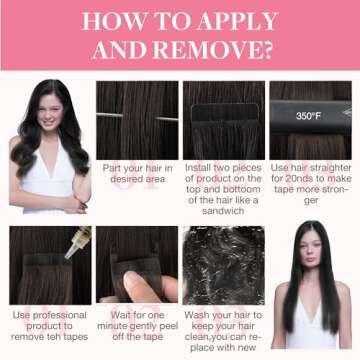 GOO GOO Tape in Hair Extensions Human Hair, 1 Jet black, 20inch 50g 20pcs, Thick Ends Straight Seamless Tape in, Invisible Tape in Hair Extensions Human Hair