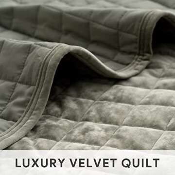 RECYCO Luxury Velvet Quilt Set Full Queen Size, Lightweight Velvet Comforter Set, Oversized Bedspread Coverlet Quilted Bedding Set, with 2 Matching Pillow Shams, for All Season, Olive Green