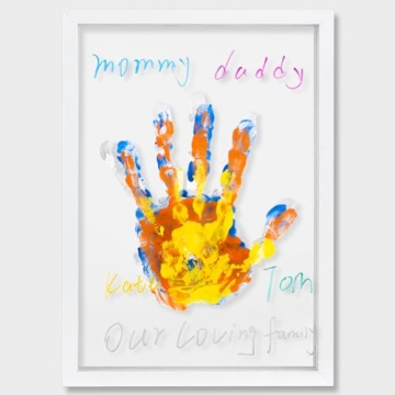 Family Handprint Frame Kit for 4 with 12 Paints&9 Pens,New Parents Gifts for Couples After Birth,Baby Shower Gifts for Mom and Dad,Mothers Fathers Day Craft Wood,Christmas Birthday Gift(White)