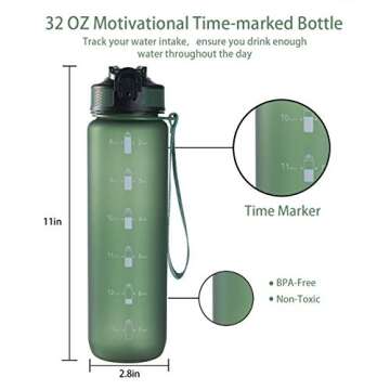 EYQ 32 oz Water Bottle with Time Marker, Carry Strap, Leak-Proof Tritan BPA-Free, Ensure You Drink E...