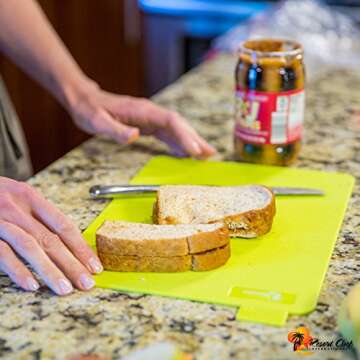 Resort Chef Vibrant Kitchen Cutting Board Set - 4 Non-Porous, BPA-Free, Dishwasher-Safe Reversible Plastic Boards with Easy-Grip Food Icon Tabs. Includes Ceramic Knife & Non-Slip Mat.