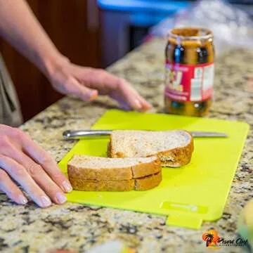 Resort Chef Vibrant Kitchen Cutting Board Set - 4 Non-Porous, BPA-Free, Dishwasher-Safe Reversible Plastic Boards with Easy-Grip Food Icon Tabs. Includes Ceramic Knife & Non-Slip Mat.