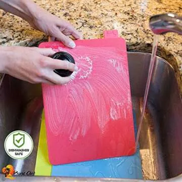 Resort Chef Vibrant Kitchen Cutting Board Set - 4 Non-Porous, BPA-Free, Dishwasher-Safe Reversible Plastic Boards with Easy-Grip Food Icon Tabs. Includes Ceramic Knife & Non-Slip Mat.