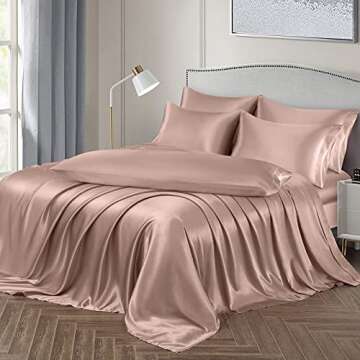 Ersmak 7 Pieces Satin Sheets Set Queen Size, Luxury Silky Champagne Satin Bed Sheets Set with 1 Deep...