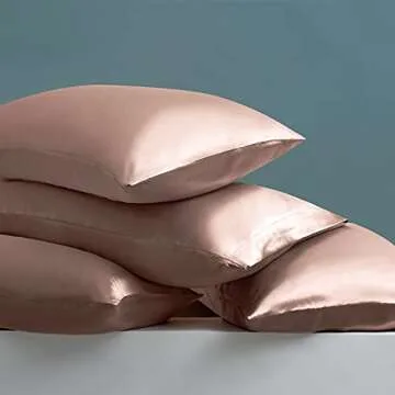 Ersmak 7 Pieces Satin Sheets Set Queen Size, Luxury Silky Champagne Satin Bed Sheets Set with 1 Deep Pocket Fitted Sheet, 1 Soft Flat Sheet, 4 Queen Pillowcases and 1 Body Pillowcase