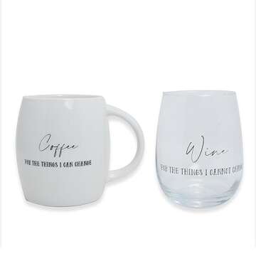 Coffee Mug Wine Gift Set, White Cup and Stemless Wine Glass Set for Coworker Best Friend Teacher Doc...