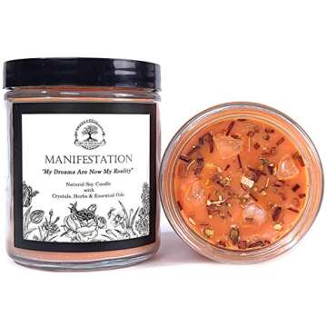 Manifestation Affirmation Candle | 9 oz Natural Soy Wax & Citrine Crystals, Herbs & Essential Oils |...