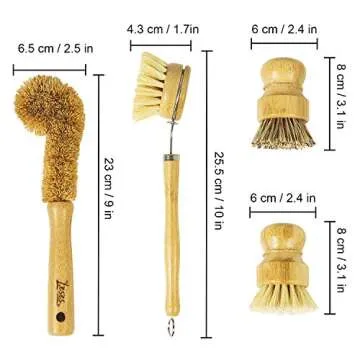 LESES Eco-Friendly Bamboo Dish Brush Set for Kitchen Cleaning