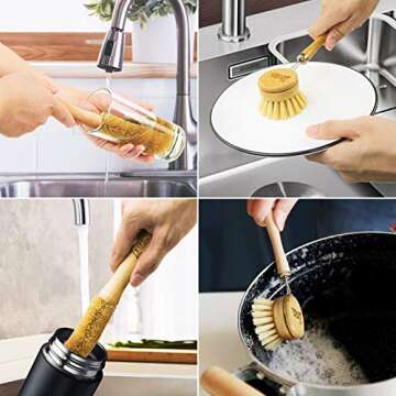 LESES Eco-Friendly Bamboo Dish Brush Set for Kitchen Cleaning