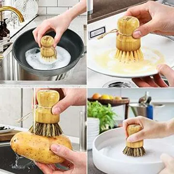 LESES Eco-Friendly Bamboo Dish Brush Set for Kitchen Cleaning