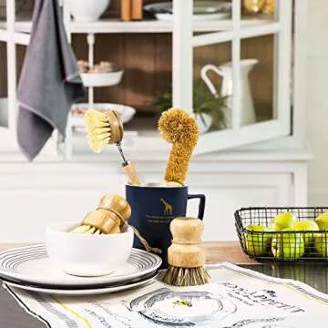 LESES Eco-Friendly Bamboo Dish Brush Set for Kitchen Cleaning