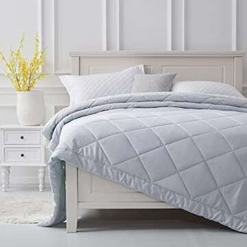 SunStyle Home Queen Comforter - Light Grey Down Alternative Bedding Comforters Queen Size, All Seaso...