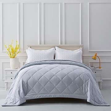 SunStyle Home Queen Comforter - Light Grey Down Alternative Bedding Comforters Queen Size, All Season Duvet Insert, Lightweight Bed Comforter Soft Full Queen Size(90"x90"), Only Comforter