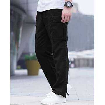 LYRXXX Men's Casual Cargo Pants Hiking Pants Workout Joggers Sweatpants for Men,Black,M1