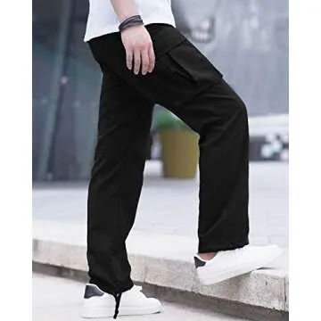 LYRXXX Men's Casual Cargo Pants Hiking Pants Workout Joggers Sweatpants for Men,Black,M1