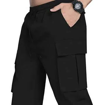 LYRXXX Men's Casual Cargo Pants Hiking Pants Workout Joggers Sweatpants for Men,Black,M1