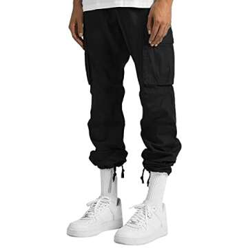 LYRXXX Men's Casual Cargo Pants Hiking Pants Workout Joggers Sweatpants for Men,Black,M1