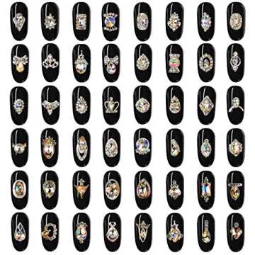 48pcs Rhinestones for Nails, Nail Diamonds Glass Crystal AB Metal Gems Jewels Stones for 3D Nails Ar...