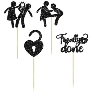 Gyufise 24 Pack Black Glitter Divorce Cupcake Toppers Boy Bye Finally Done Cupcake Picks Decorations for Divorce Break Up Party Decoration Freedom Party Supplies
