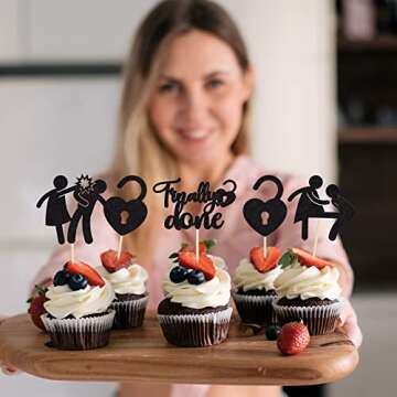 Gyufise 24 Pack Black Glitter Divorce Cupcake Toppers Boy Bye Finally Done Cupcake Picks Decorations for Divorce Break Up Party Decoration Freedom Party Supplies