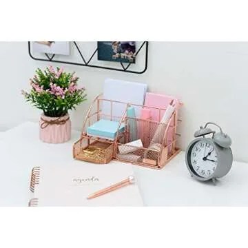 Rosework Rose Gold Desk Organizer for Elegance and Functionality