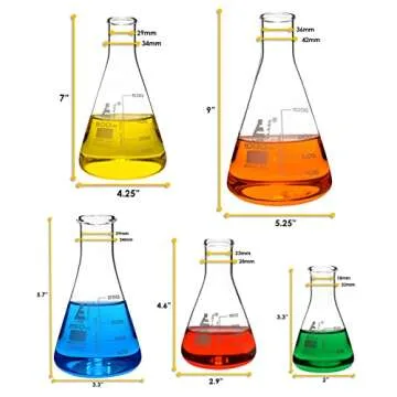 EISCO Premium Erlenmeyer Flask Set - 50ml, 150ml, 250ml, 500ml & 1000ml - Narrow Neck, White Graduations - Superior Durability & Chemical Resistance - Borosilicate 3.3 Glass