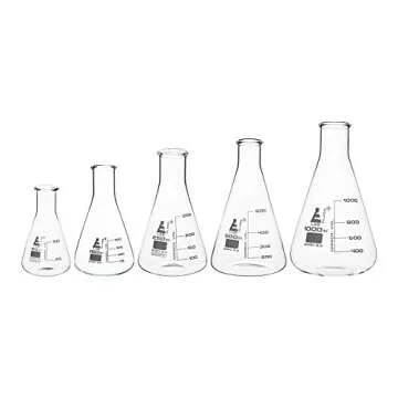 EISCO Premium Erlenmeyer Flask Set - 50ml, 150ml, 250ml, 500ml & 1000ml - Narrow Neck, White Graduations - Superior Durability & Chemical Resistance - Borosilicate 3.3 Glass