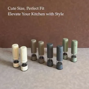 Small Electric Salt and Pepper Grinder Set, USB Rechargeable, Automatic Pepper Mill Grinder with Adjustable Coarseness, Electric Salt Shakers, One Hand Operation for Kitchen (2 Packs, Sage)