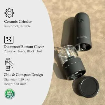 Small Electric Salt and Pepper Grinder Set, USB Rechargeable, Automatic Pepper Mill Grinder with Adjustable Coarseness, Electric Salt Shakers, One Hand Operation for Kitchen (2 Packs, Sage)