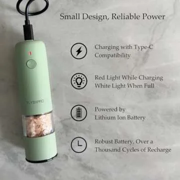 Small Electric Salt and Pepper Grinder Set, USB Rechargeable, Automatic Pepper Mill Grinder with Adjustable Coarseness, Electric Salt Shakers, One Hand Operation for Kitchen (2 Packs, Sage)