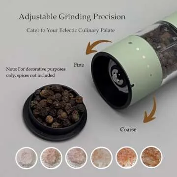 Small Electric Salt and Pepper Grinder Set, USB Rechargeable, Automatic Pepper Mill Grinder with Adjustable Coarseness, Electric Salt Shakers, One Hand Operation for Kitchen (2 Packs, Sage)