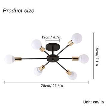 Modo Lighting 6-Light Sputnik Ceiling Lamp Chandelier Mid Century Modern Semi-Flush Mounting Industr...