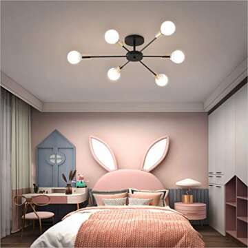 Modo Lighting 6-Light Sputnik Ceiling Lamp Chandelier Mid Century Modern Semi-Flush Mounting Industrial Vintage Ceiling Light Fixture for Bedroom Living Room Kitchen Island E26 (6-Light)…